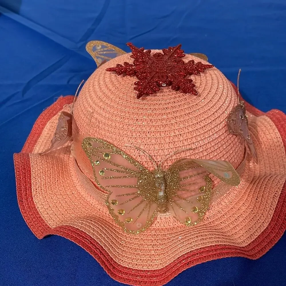 Unbranded Women’s Natural Fiber Hat Butterflies Embellished